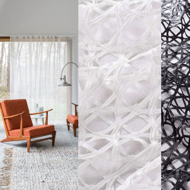 White Loop – extravaganter Design-Vorhang nach Maß mit modernem Gitter Muster