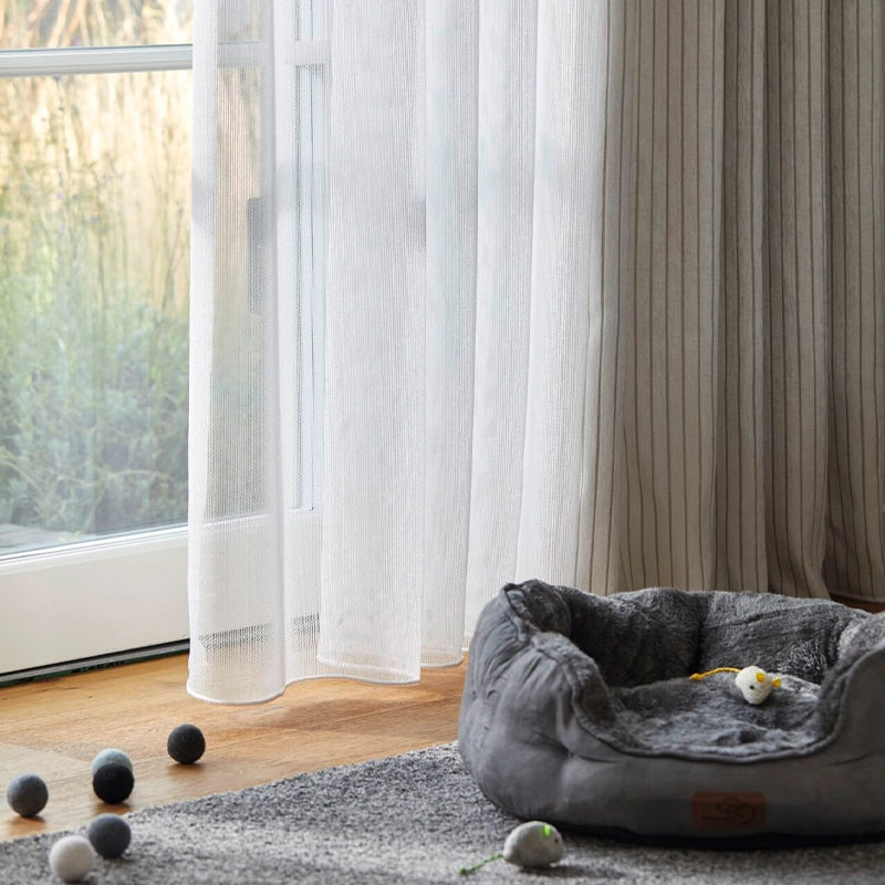 Moderner Vorhang Garfield transparent tierfreundlich für Katze und Hund weiß, beige, grau nach Maß