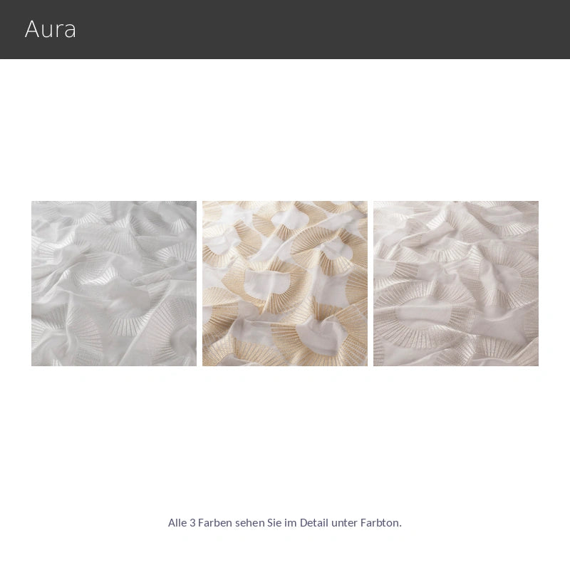 Aura – moderne transparente Gardine nach Maß mit edler Art-Déco Kreisstickerei, gold silber